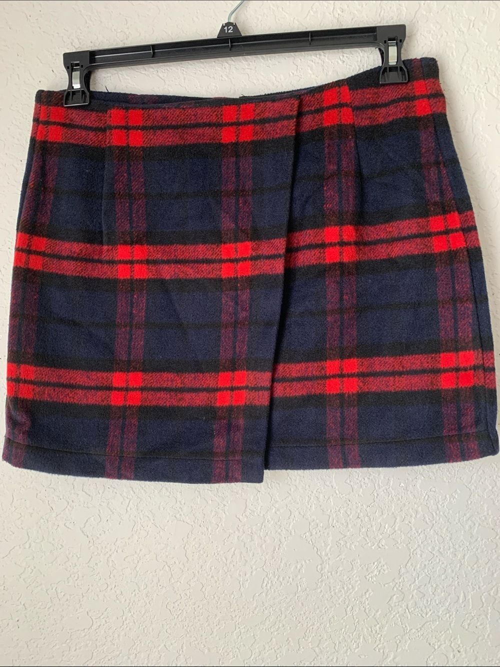 Twig Plaid Wrap Mini Skirt - Red & Navy Size M